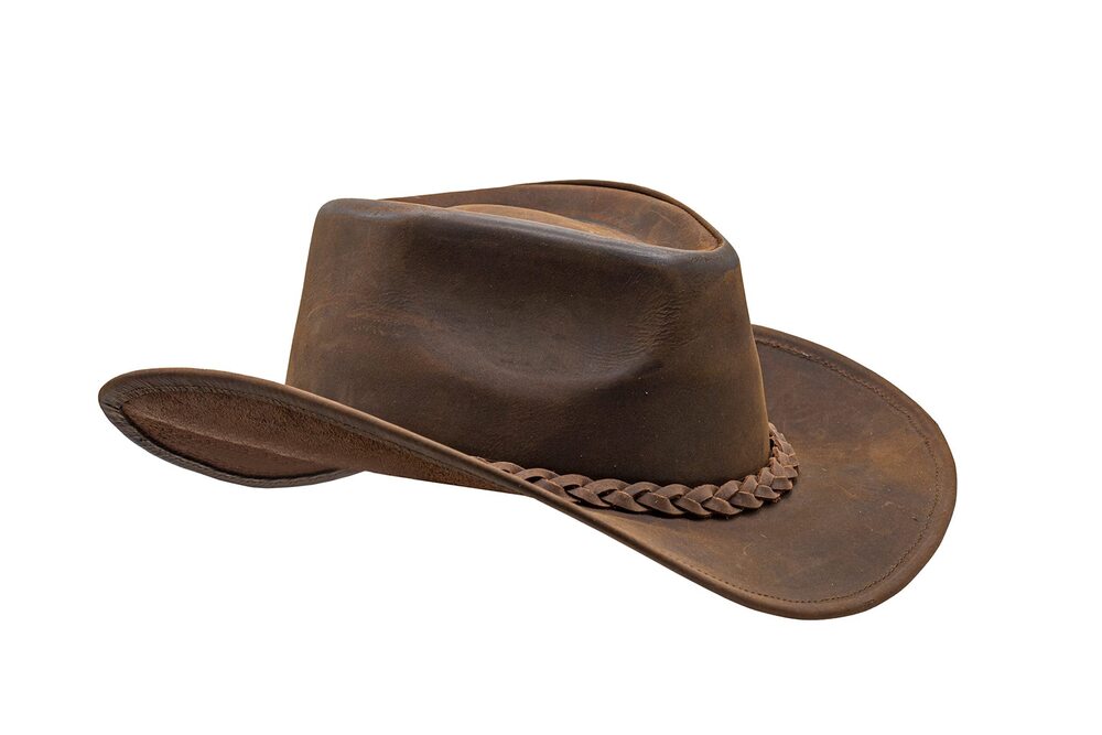 4382 Block Made of Grain Leather Cowboy hat & Shapeable into Outback hat
